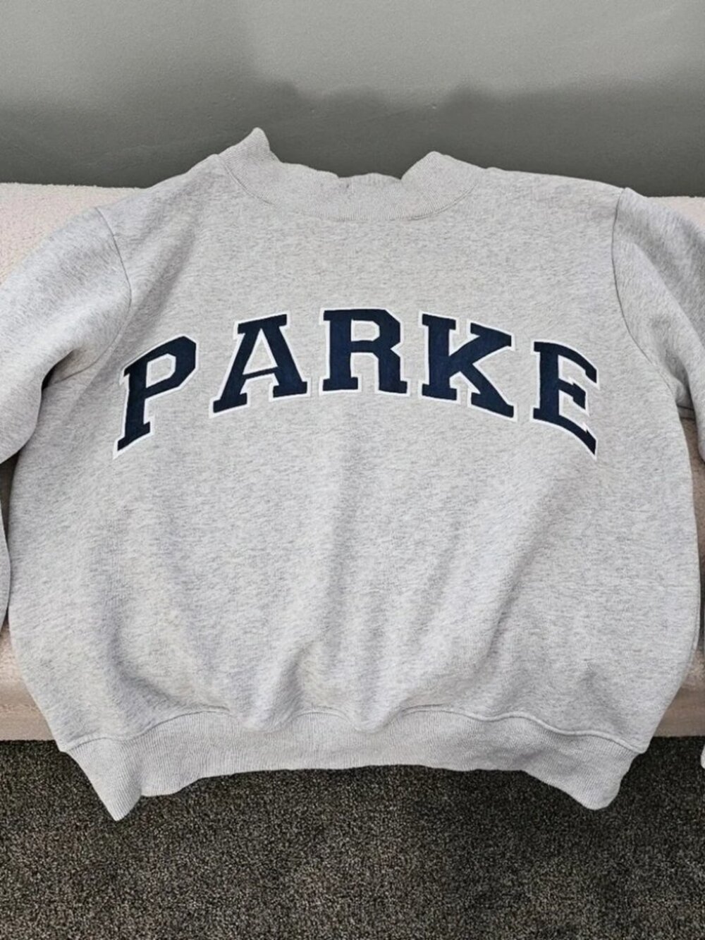 Parke Oversized Mock Neck Sweatshirt Heather Grey Navy Logo L/XL